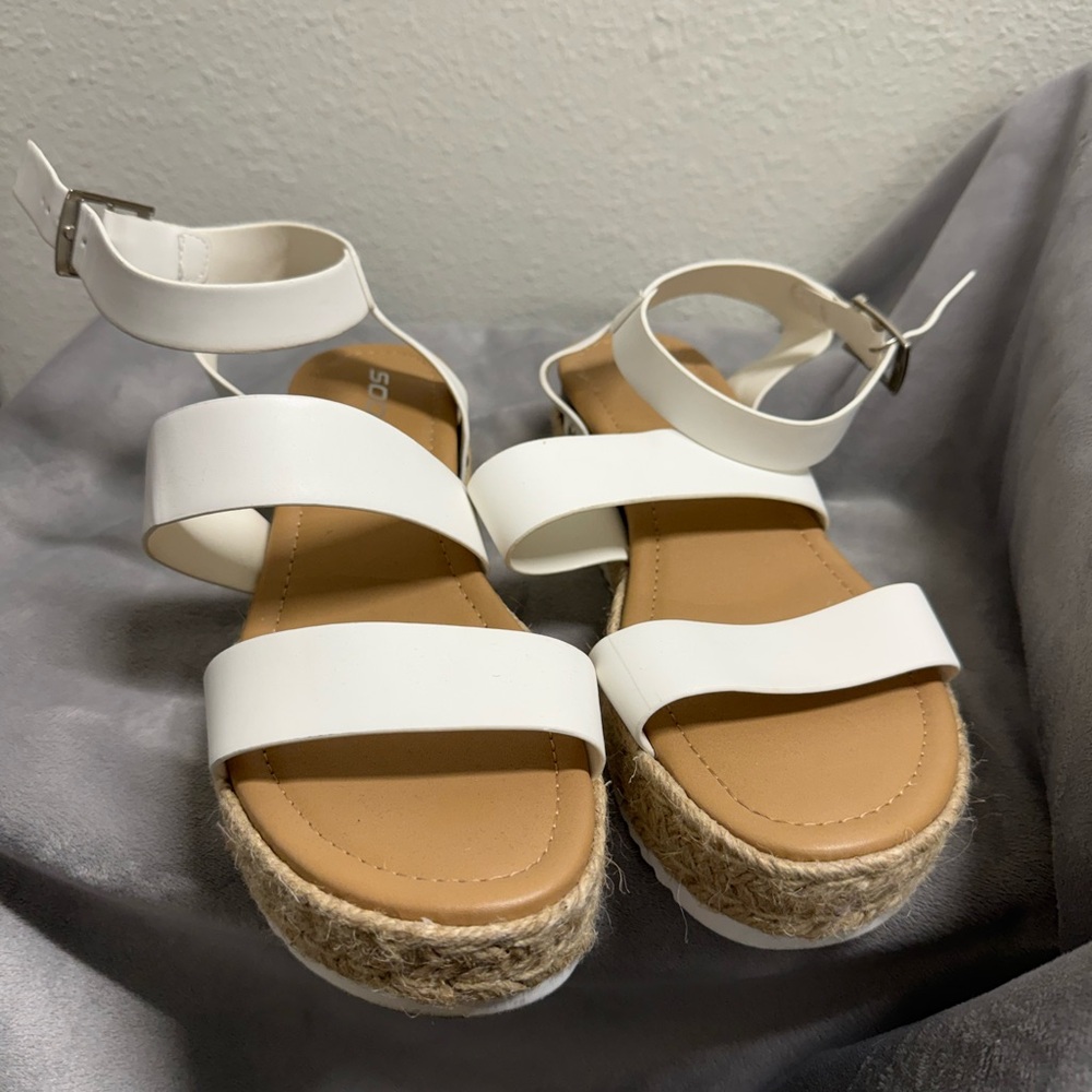 Soda White Wedge Sandals